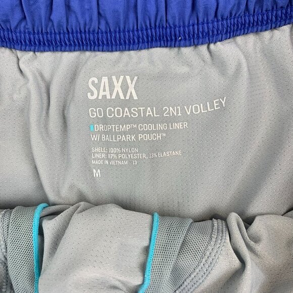 Saxx Mens Swim Shorts Medium Blue Go Coastal 2n1 Volley Lined Nylon Trunks Beach - Picture 3 of 8